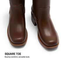 Women's Knee High Boots Pull-On Tall Shaft With Western Stitching Vintage Style Comfortable Square Toe Boots For Women - Màu nâu Sô-cô-la - Xem 8