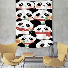 1 pieza Tapiz de pared con diseño de panda lindo - Duradero, resistente a las arrugas y de tela suave en color beige claro, diseño exquisito adecuado para dormitorio, sala de estar y decoración del hogar - Perfecto como decoración y telón de fondo para fiestas, también excelente como fondo de fotografía para Navidad - Multicolor - Ver 2