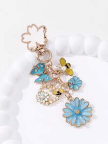 1个春季花卉卡通可爱蜜蜂蝴蝶油滴钥匙扣，时尚百搭包包/汽车钥匙扣 - 彩色 - 查看 3