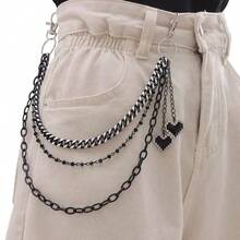 New Fashionable Pant Chain Accessory, Dark Black Heart Pendant, Triple-Layer Zinc Alloy Material, Versatile Hip-Hop Street Punk Style Pant Chainy2k - Black - View 6