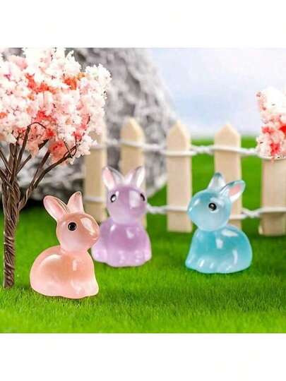 10/20 Chiếc tượng thỏ mini dễ thương bằng nhựa phát sáng trong bóng tối, trang trí tiểu cảnh nhà cửa, bánh ngọt, đồ thủ công DIY, sử dụng hàng ngày, quà tặng lý tưởng cho mùa tốt nghiệp.
