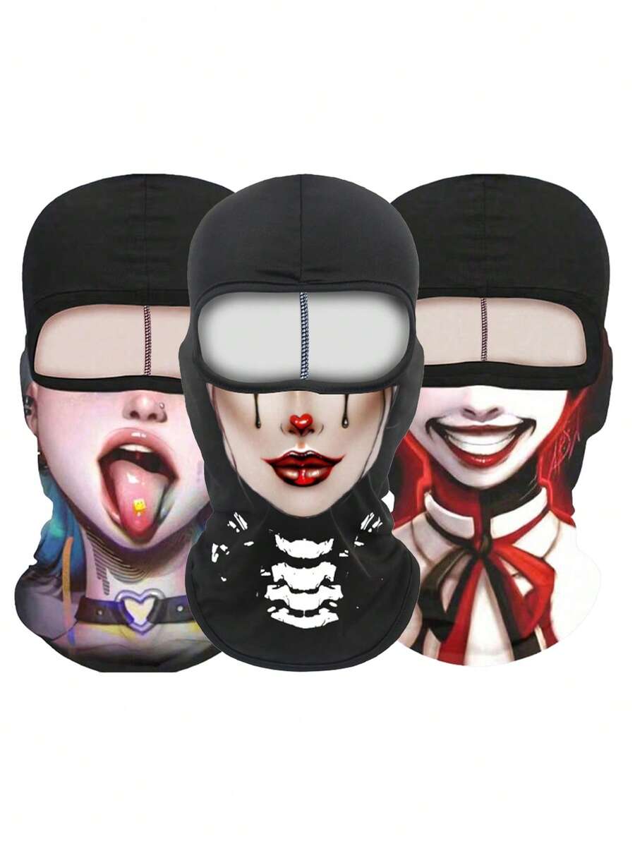 1pc Unisex Skull Funny Face Mask, Balaclava Hat, Neck Gaiter, Suitable For Cycling, Party, Outdoor Activities, All Seasons - T - View 1