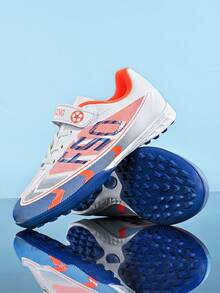 Kids' Football Shoes - Shock-Absorbing & Breathable, Comfortable & Durable, Ready For Match - Hook And Loop Strap, PU Upper, Nylon Lining, EVA Insole, Printed Pattern Design - Blue - View 7