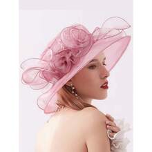 1pc Women Premium Organza Material Rose Flower Mesh Sun Hat, Breathable, Fashionable, Lightweight, Suitable For Women's Daily Outings, Travel, Banquet, Gathering - Multicolor - View 2