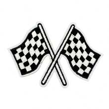 1pc/8pcs Set Cross-Border Black & White Plaid Fabric Sticker Decoration Colorful Plaid Hand-Held Flag Banner Computer Iron-On Embroidery Patch Applique - Checkered Flag Patch - View 5