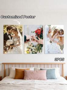 3pcs Personalized Custom Poster Set, Can Add Your Own Photos, Perfect For Home Decor, Adds A Charming Nostalgic Feel, Ideal For Hanging In Bedroom, Living Room Or Study, Perfect For Valentine's Day, Mother's Day, Wedding And Special Moment Commemoration - Multicolor 7 - View 2