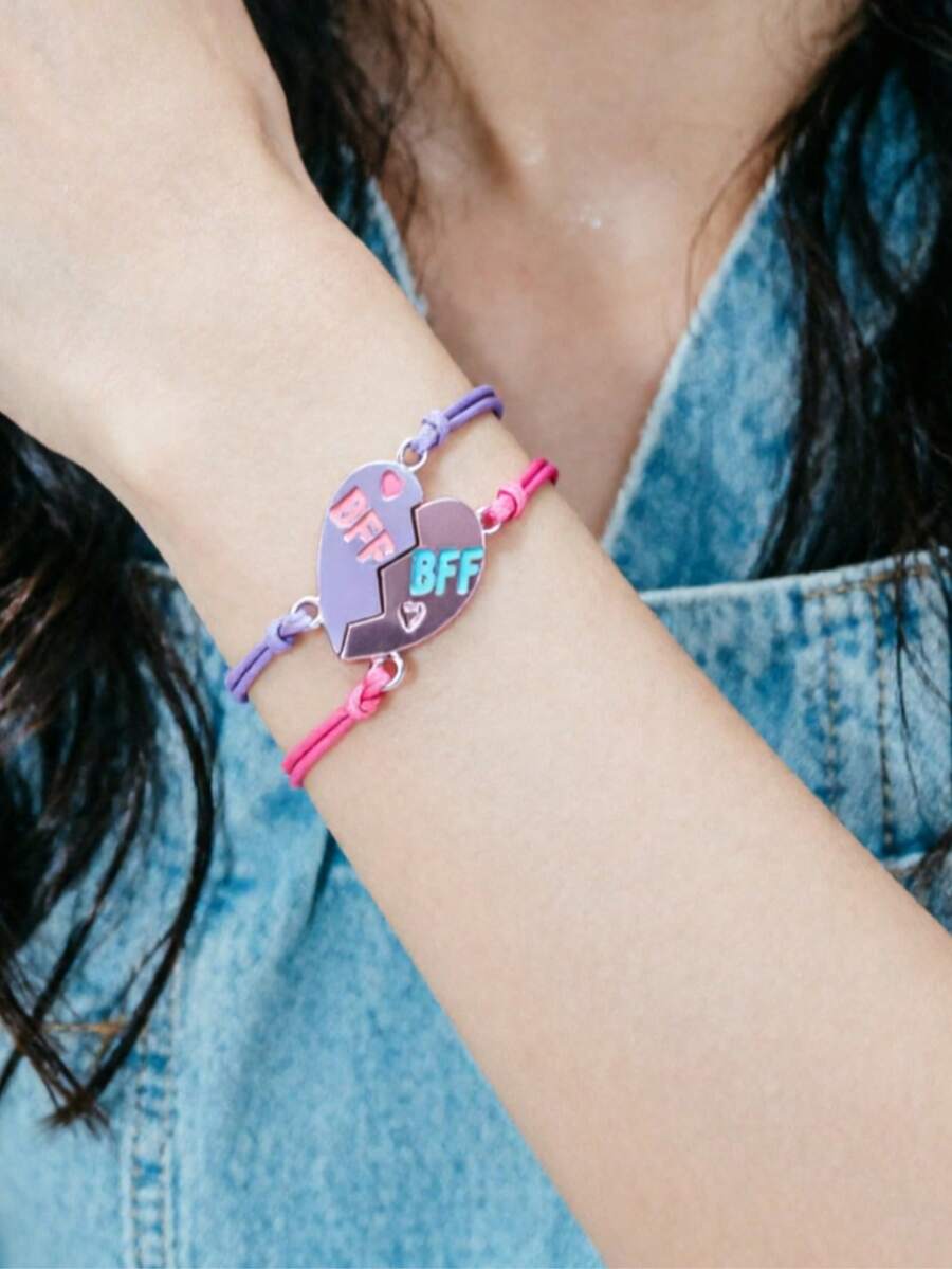 Set de bracelets coréens de style minimaliste rétro polyvalent et décontracté avec lettres d'amitié et couleurs contrastées (sans carte) - Multicolore - Voir 1