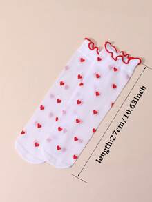 1 đôi tất dài đến bắp chân cho bé gái, in hình trái tim, viền ren, chất liệu lưới trong suốt, siêu mỏng, thoáng khí, mềm mại, thích hợp cho mùa hè. - Nhiều màu - Xem 2