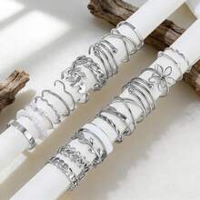 Bộ 22/44 chiếc nhẫn thời trang tinh tế, sang trọng dành cho nam và nữ, hình hoa, trái tim, bướm, đính ngọc trai giả, quà tặng cầu hôn, hẹn hò lãng mạn, phụ kiện đeo hàng ngày. - Nhẫn đeo ngón út bằng ngọc trai giả, kiểu dáng chạm khắc. - Xem 6