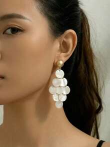 2 đôi bông tai hình giọt nước vỏ sò tròn màu trắng hai mặt, mạ vàng mờ, móc bông tai bằng thép không gỉ, thích hợp cho phụ nữ đi nghỉ mát mùa hè ở bãi biển. - Vàng - Xem 7