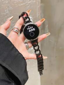1pc 20mm Black Metal Chain Strap Bracelet Suitable For Samsung Galaxy Watch 7/FE/6/5/4 40mm 44mm/5pro 45mm/6 Classic 43mm 47mm, Fashionable Slim Women's Watch Band Suitable For Huawei GT2 GT3 42mm/GTS 4 3 2 2e 2mini 4mini Smartwatch Band, Suitable For Samsung Galaxy Watch Bands - Black - View 3
