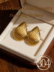 A Pair Of Sturdy 18k Gold-Plated Stainless Steel Drop Ear Studs. Women's Ear Jewelry. Lightweight And Non-Irritating. Stylish, Simple, And Elegant Design. Perfect For Everyday Casual Wear. An Ideal Gift For Moms/Female Friends/Wives. - Gold - View 2