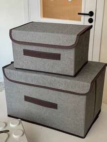 2pcs Grey Fabric Foldable Storage Boxes - Dustproof, Suitable For Storing Clothes, Underwear, Socks And Other Items, With Dust-Proof And Moisture-Proof Function. Portable Foldable Clothes Storage Bins, Flip-Top Fabric Storage Cubes - Grey - View 6