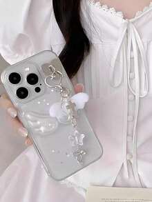 可爱环氧树脂3D闪光翅膀手机壳2件套，适用于 16 Promax，防摔透明闪光手机壳，也适用于 15/17 Promax/13/14/11/12等小巧清新手机保护套，超萌仙女翅膀吊坠 - 翅膀+掛飾 - 查看 2