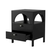 Modern Bedside Table With 2 Drawers And 1 Open Compartment, Suitable For Living Room, Bedroom And Hallway, Black, 45 X 40 X 58 Cm, 1 Piece - Black + Medium Density Fiberboard - View 11
