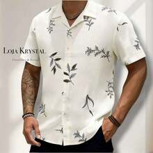 JL Men's Hawaiian Floral Beach Shirt, Short Sleeve, Button-Down, Spring And Summer - Floral 35-bege - View 1