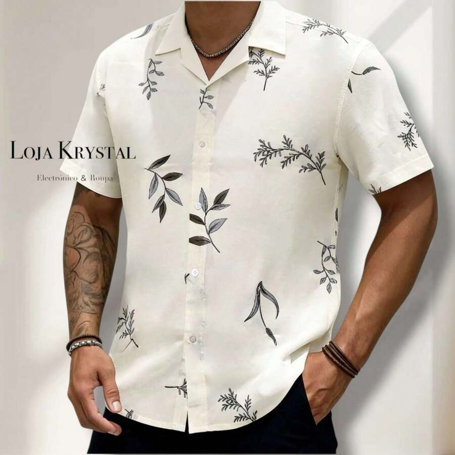 JL Men's Hawaiian Floral Beach Shirt, Short Sleeve, Button-Down, Spring And Summer - Floral 35-bege - View 1