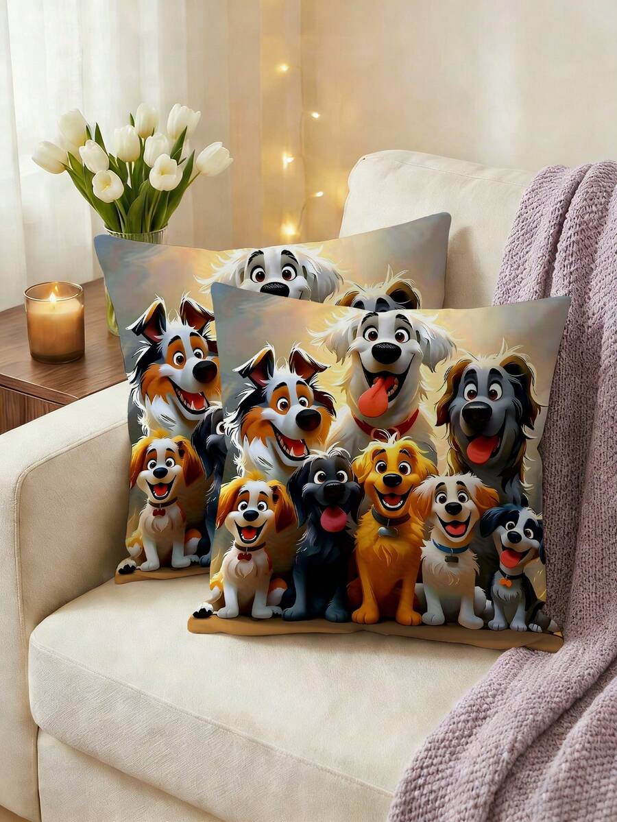2 piezas Fundas de almohada con diseño de perro divertido y de dibujos animados, fundas de almohada creativas con diseño de animal para cabecera, fundas de almohada para sofá de sala de estar (No se incluyen los insertos de almohada) - 2pcs - Ver 1