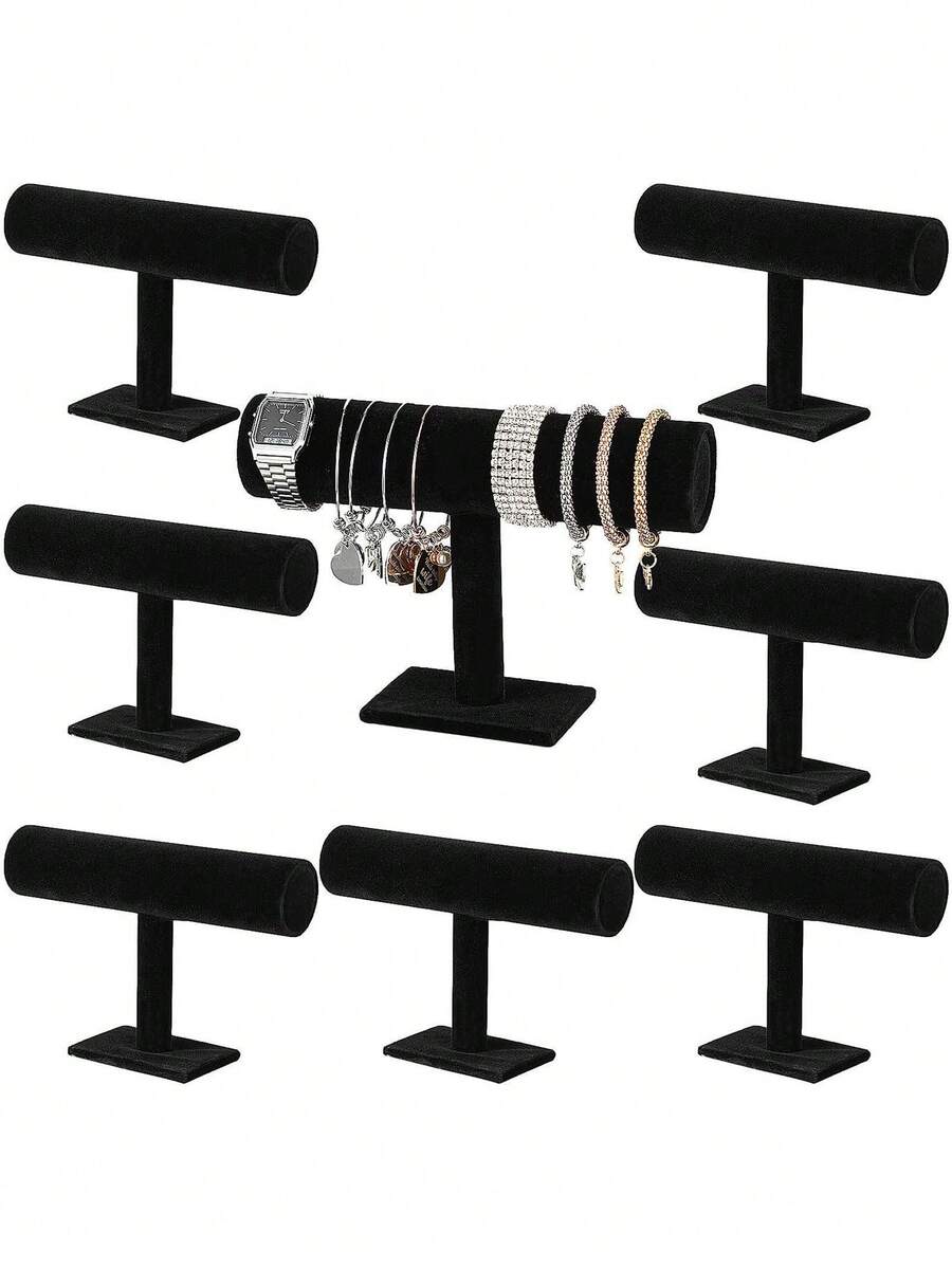1pc Black Velvet T-Bar Bracelet Display Stand - Perfect Desktop Jewelry Organizer, Suitable For Retail And Home Use
