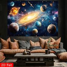 1 件精美绝伦的外太空行星背景横幅 - 充满活力的星系和宇宙场景，点缀着旋转的星星、月亮和火箭 - 耐用的涤纶材质，可用于照片墙装饰，适用于直播、派对、生日、周年纪念、房间、花园或庭院装饰 - 室内/室外均可使用，月亮装饰 - 15 - 查看 4