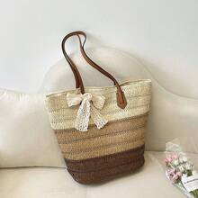 BAILEE Una borsa a tracolla estiva alla moda e casual, con tema vacanziero, progettata con un fiocco decorativo a tre colori in contrasto. Realizzata in materiale PU, con capacità sufficiente per contenere creme solari, abbigliamento, laptop/tablet, cappelli da sole e altri articoli. Può essere portata a mano o a spalla, molto adatta per uscite quotidiane, shopping rilassante, vacanze al mare e un regalo ideale per famiglia, amici o i propri cari. - Multicolore - Visualizzare 8