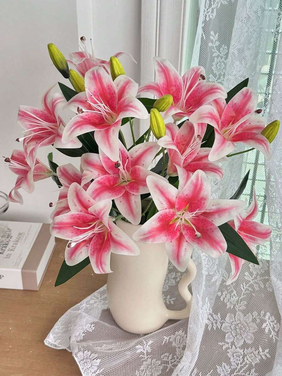 Artificial Lily Flower Decor, Living Room Decoration, Fake Flower, Wedding Floral Arrangement, Photography Prop - Multicolor - View 1