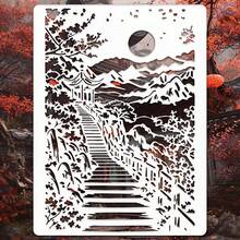 Reusable Mountain Landscape Stencil, Suitable For DIY Wall Art, Scrapbooking And Embossing - Durable PET Plastic, Easy To Use 11.7 Inch X 8.3 Inch Template - A - View 8