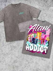 Camisetas nuevas de moda para hombres de primavera y verano. Camiseta de algodón lavado con estampado Alani A, hecha de tela 100% algodón de alta calidad, cardado de aguja fina, relajada y cómoda, adecuada tanto para hombres como para mujeres, ideal para jóvenes amantes del estilo urbano. - Gris - Ver 1