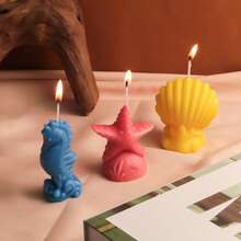 Set de 3 moldes de silicona para hacer velas con diseños de estrella de mar, concha marina y caballito de mar, serie oceánica para decoración de yeso DIY - Mohos de animales marinos - Ver 8