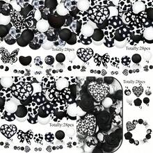 28pcs Silicone Beads, Black & White Bowknot Heart Rose Floral Print Design, Suitable For Jewelry Making, DIY Bracelets, Lanyards, Beaded Pens, Holiday Decorations And Crafts - Ideal Birthday, Spring/Summer, Father's Day, Mother's Day Gift Accessories - Beading Kit, Beading Supplies - 28pcs - View 1