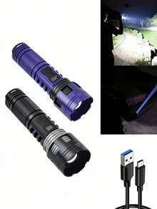3/2/1pc High-Brightness Long-Battery Life Long-Range Flashlight, Telescopic Zoom, Digital Display, Type-C Charging, Suitable For Hiking, Camping, Mountaineering And Other Outdoor Scenarios - Multicolor - View 9