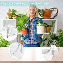 100個T型植物標籤，標記盆栽植物標籤，長約10.2公分，塑料材質，適用於室內外花園陽台花卉與蔬菜，附標記筆，白色 - B - 查看 4