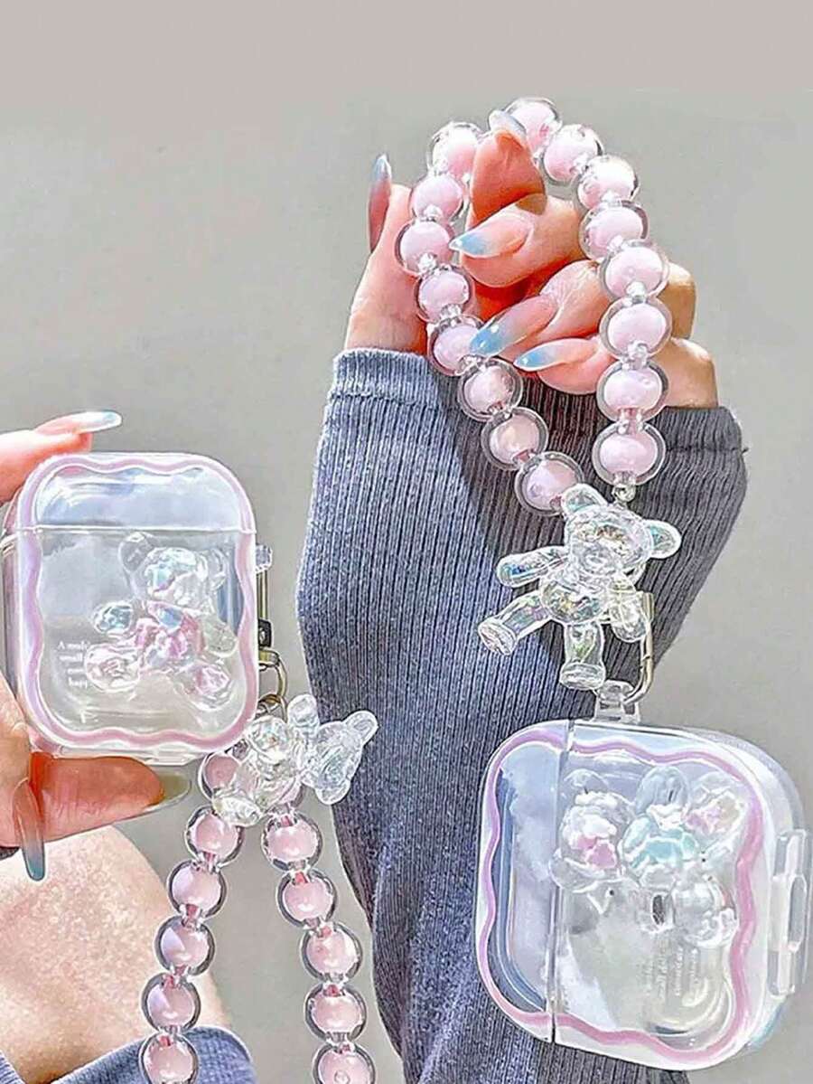 1个3D小熊波浪贝壳吊坠，兼容苹果1/2代、Pro 2无线蓝牙耳机盒 - 彩色 - 查看 1