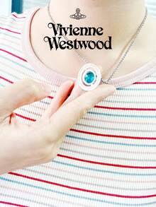 Vivienne Westwood New Tiny Orb Collection Medium Blue Ball Pilot Necklace Silver Tone, Brass - 藍色 - 查看 4