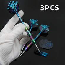 HUANQU 3pcs Colorful Blue Stainless Steel Hard Tip Darts Set, Includes Spare Flights, Shafts, Sharpening Stone And Portable Storage Box, Competition Practice Home Party Game Equipment, Suitable For Beginners And Pros, Father's Day Holiday Gift Choice - Multicolor - View 5