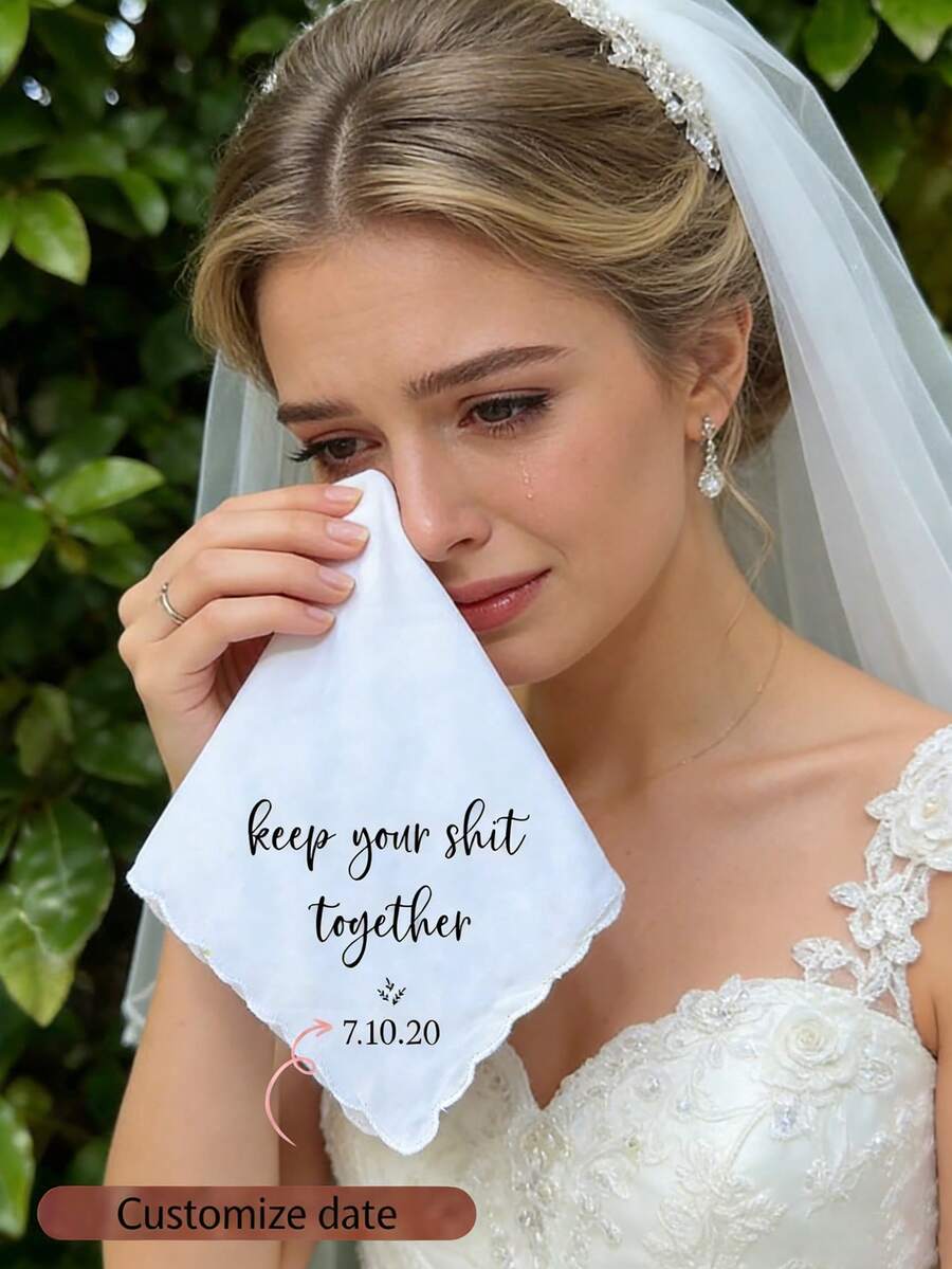 客製化字母圖案婚禮手帕,新娘感人慶典的完美婚禮日禮物,適合婚禮派對使用 - 彩色 - 查看 1