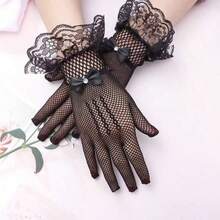 1 Pair Women's Elegant Tulle Gloves, Stretchy Breathable Soft Skin-Friendly Dressy Gloves, Versatile Fashion Outfit Accessories For Bride Wedding, Party, Club, Prom, Stage Performance & Photoshoot - Half Finger - Red - View 1