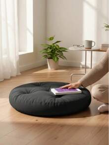 60x60cm Yellow Round Plush Floor Mat Soft Decorative Cushion, Suitable For Living Room, Outdoor, Office, Dining Room, Etc. - Dark Grey - View 2