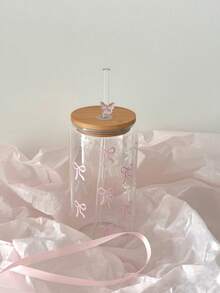 1 Bộ/Cốc cà phê đá có nơ trang nhã, cốc nước miệng rộng dùng tại nhà, cốc trà xanh có ống hút, bộ đồ uống bằng thủy tinh có ống hút thanh lịch, cốc thủy tinh có ống hút nữ tính - Nhiều màu - Xem 5