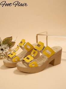 Giày sandal cao gót nữ kiểu retro, họa tiết hình học, phong cách bohemian cổ điển, chất liệu da PU, đính đinh tán, phù hợp cho đám cưới, tiệc tùng, kỳ nghỉ, mùa hè và các dịp khác. - Màu vàng - Xem 8