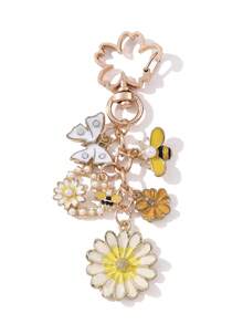 1个春季花卉卡通可爱蜜蜂蝴蝶油滴钥匙扣，时尚百搭包包/汽车钥匙扣 - 彩色 - 查看 8