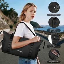 YONSLY Suitcase Set With Combination Lock 4 360° Wheels Mesh Pocket Soft Rubber Handle Nylon Toiletry Bag Travel Bag And 16+20 Inch Travel Suitcase - 黑色 - 查看 8