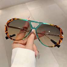 1pc Oversized Aviator For Women Men Retro Double Bridge Metal Aviators For Women ,Large Big Double Beam Designer Fashion Vintage Shades Retro - 藍卡色 - 查看 8