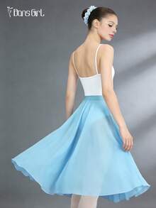 DonsGirl 女士优雅飘逸雪纺蓬蓬裙，中长款，松紧腰，适合肚皮舞、公主派对、角色扮演、演出服等春季场合。 - 淺藍色 - 查看 3