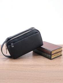 HOVI'S Túi xách công sở nam, cặp tài liệu da PU màu đen có khóa kéo phía trên, thiết kế thời trang với hai ngăn khóa kéo, túi công sở cao cấp, cặp đựng tài liệu nam cổ điển. - màu đen - Xem 1