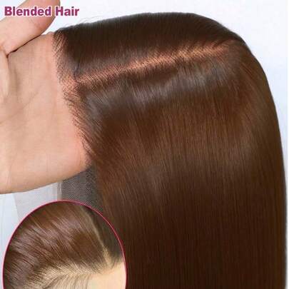 巴西原生发 34 英寸 200% 密度长直发 5*5 13*4 蕾丝前假发 #4 巧克力棕色 - 耳到耳预拔毛预剪高清透明蕾丝前假发，无需胶水，逼真发际线 - 即戴即走，无需胶水，无需技巧，预漂白预拉直预熨烫蕾丝闭合假发，前蕾丝无胶 - 易于佩戴，适合初学者，前蕾丝真人发假发，无胶编织假发，适合女性日常佩戴，混合发