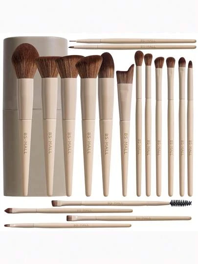  BS-MALL 18pcs Professional Makeup Brush Set, High-Quality Synthetic Hair, Including Foundation Brush, Powder Brush, Concealer Brush, Eyeshadow Brush, Blush Brush, Etc. With Travel Makeup Brush Bag Included