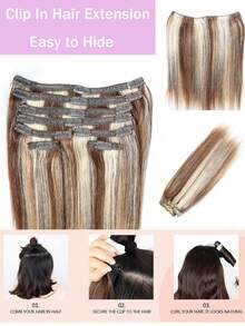 Clip In Human Hair Extensions Remy Straight Hair Extensions Clip Ins Invisible Seamless 8pcs Double Weft Thick Ends Silky Soft Long Lasting Clip In Human Hair Extensions For Women Daily&Party Use - Multicolor - View 5