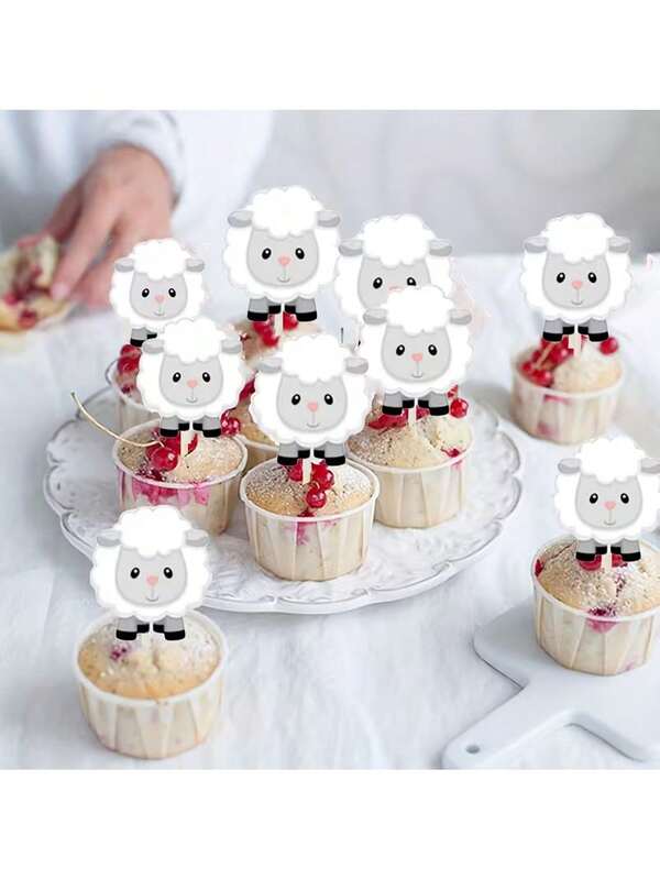 Bộ 12 chiếc trang trí bánh hình cừu, đồ trang trí bánh cupcake hình cừu bằng giấy cho lễ Eid Al-Adha, trang trí bánh theo chủ đề động vật.