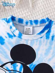 Disney Summer Baby Boy Mickey Mouse Tie-Dye Print Short Sleeve Pajama Set, Soft Knit Elastic Waist Shorts & Tee Loungewear - Blue - View 4